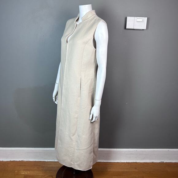 BCBG MaxAzria long vest medium cream wool minimalist quiet luxury cream Thrones - Picture 10 of 15